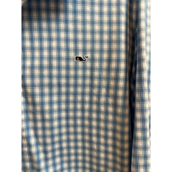 Vineyard Vines Whale Tucker Shirt Blue Check Cotton Button Up L/S Mens Sz Large - Picture 3 of 5